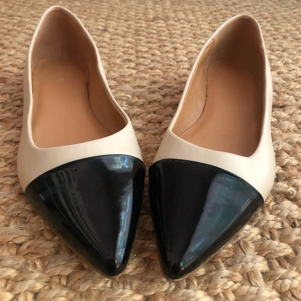 New: J Crew Marina leather pointy cap-toe flats. Size 9.5